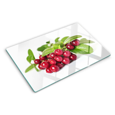 Szklana deska do krojenia z motywem żurawiny z liśćmi