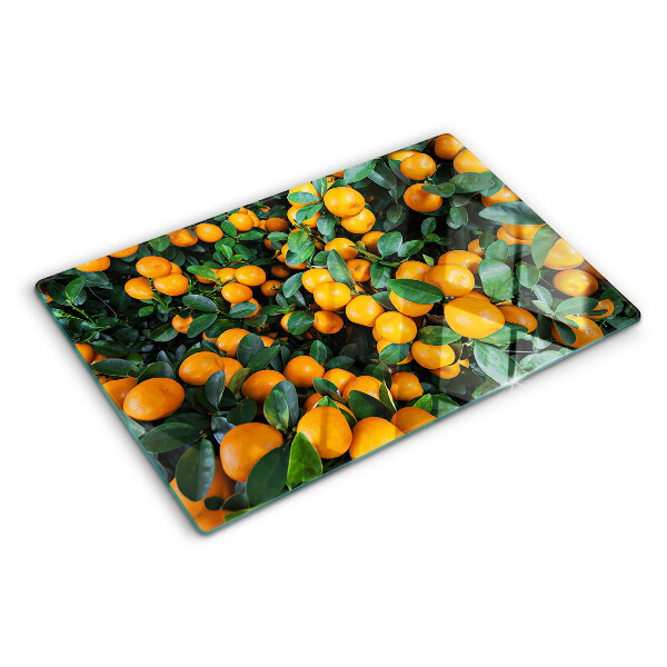 Szklana deska do krojenia z nadrukiem mandarynek na gałązkach