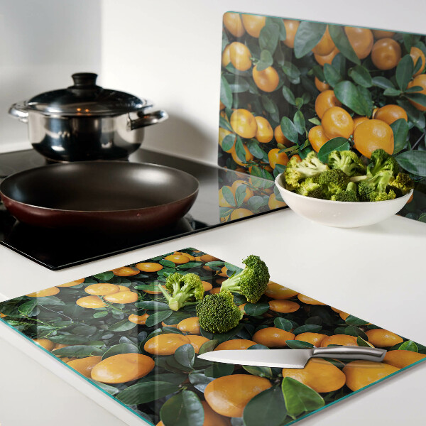 Szklana deska do krojenia z nadrukiem mandarynek na gałązkach