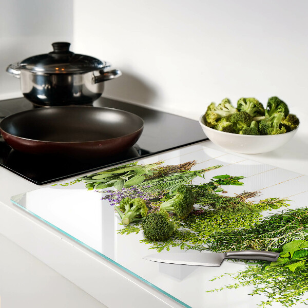 Deska kuchenna szklana z motywem wiszących ziół na sznurku