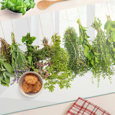 Deska kuchenna szklana z motywem wiszących ziół na sznurku