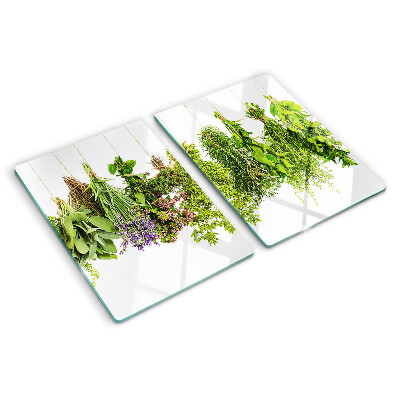 Deska kuchenna szklana z motywem wiszących ziół na sznurku