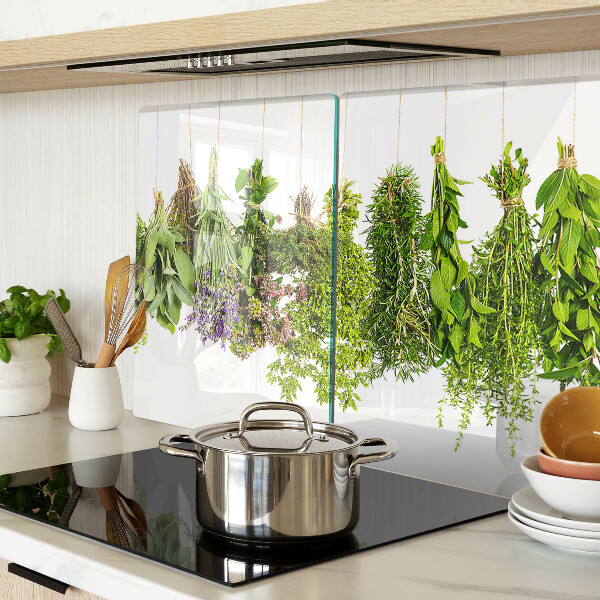 Deska kuchenna szklana z motywem wiszących ziół na sznurku