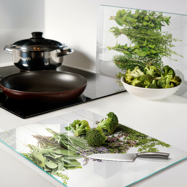 Deska kuchenna szklana z motywem wiszących ziół na sznurku