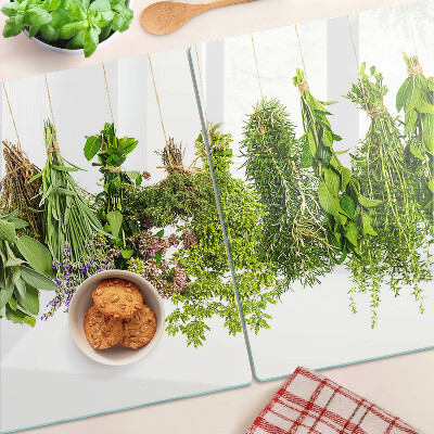 Deska kuchenna szklana z motywem wiszących ziół na sznurku