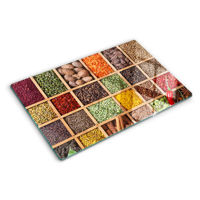 Deska kuchenna szklana z motywem przypraw w słoikach