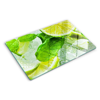 Szklana deska do krojenia z motywem cytryn i liści mięty
