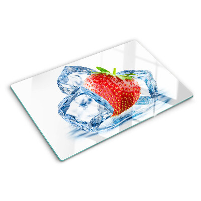 Szklana deska kuchenna z motywem truskawki zatopionej w lodzie