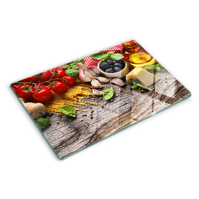 Szklana deska kuchenna z motywem kuchni włoskiej z makaronem i warzywami