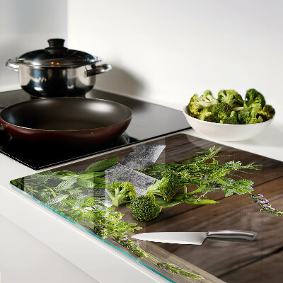 Szklana deska kuchenna z motywem ziół w doniczce