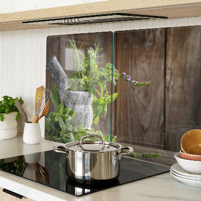 Szklana deska kuchenna z motywem ziół w doniczce