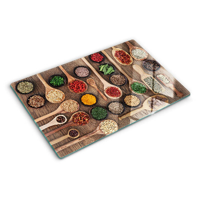 Deska kuchenna szklana z motywem przypraw i ziół w formie łyżek