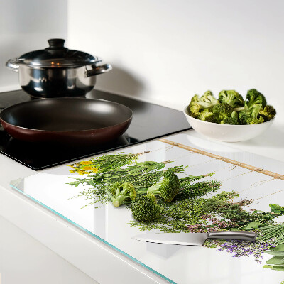 Szklana deska do krojenia z motywem suszonych ziół na sznurku