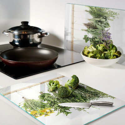 Szklana deska do krojenia z motywem suszonych ziół na sznurku
