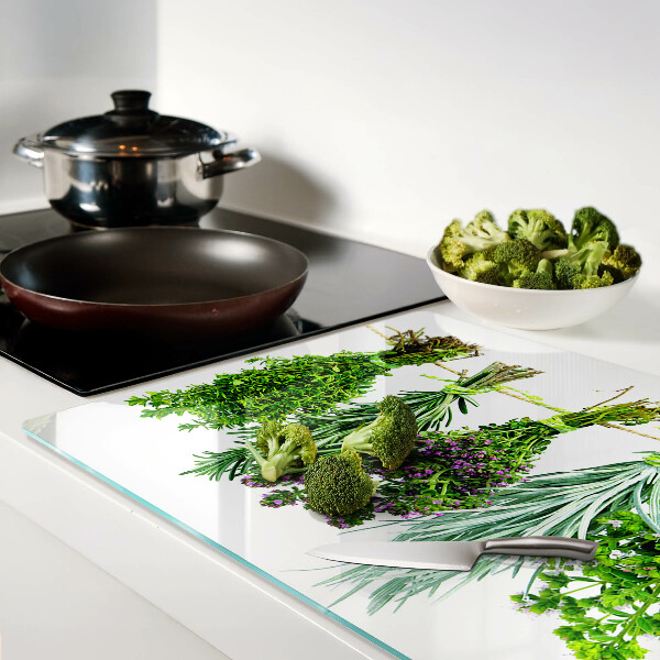 Szklana deska kuchenna z motywem suszonych ziół na sznurku