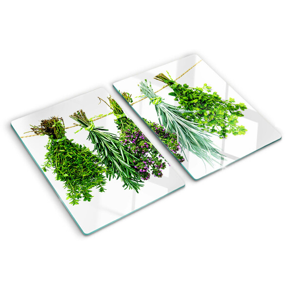 Szklana deska kuchenna z motywem suszonych ziół na sznurku