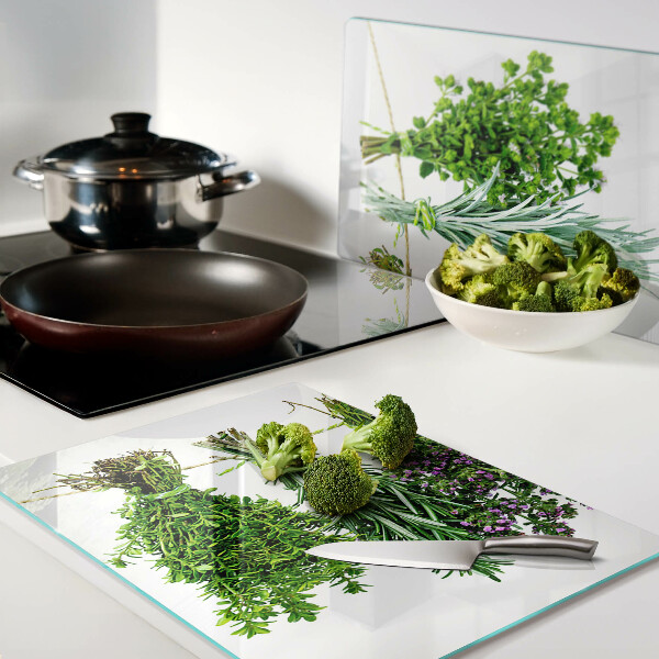 Szklana deska kuchenna z motywem suszonych ziół na sznurku