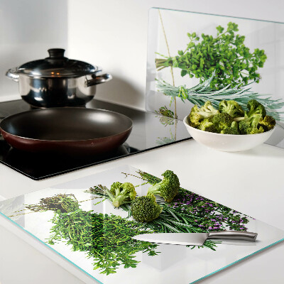 Szklana deska kuchenna z motywem suszonych ziół na sznurku