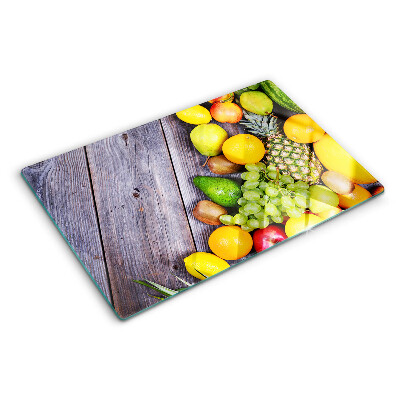 Szklana deska kuchenna z nadrukiem owoców na tle drewna