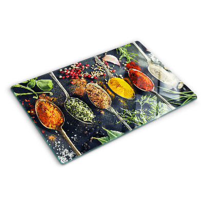 Deska kuchenna szklana z oznaczeniem miarki w łyżkach do przypraw