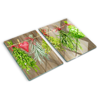 Szklana deska do krojenia z motywem ziół na sznurku