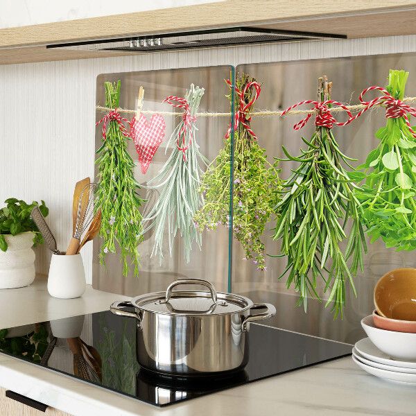 Szklana deska do krojenia z motywem ziół na sznurku