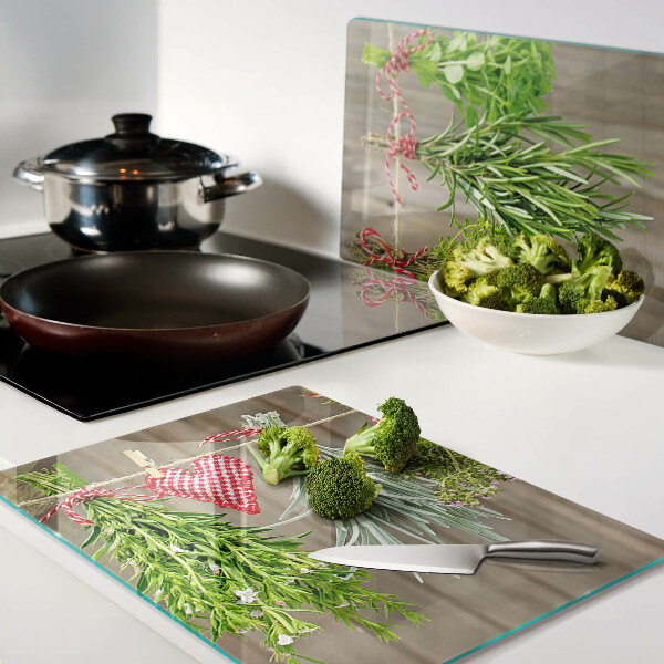 Szklana deska do krojenia z motywem ziół na sznurku