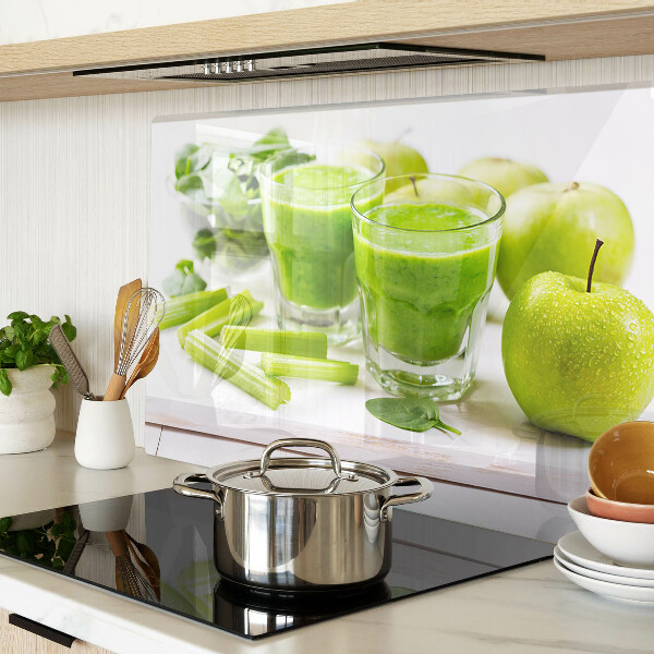 Szklana deska kuchenna z motywem zielonego smoothie i świeżych składników