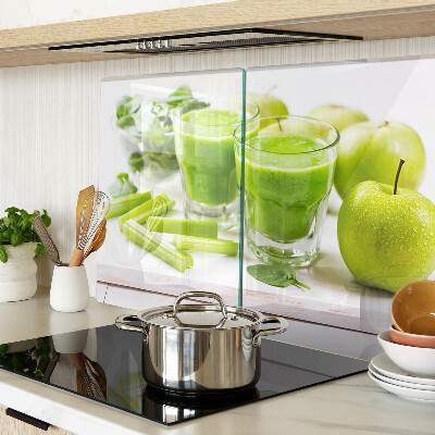 Szklana deska kuchenna z motywem zielonego smoothie i świeżych składników