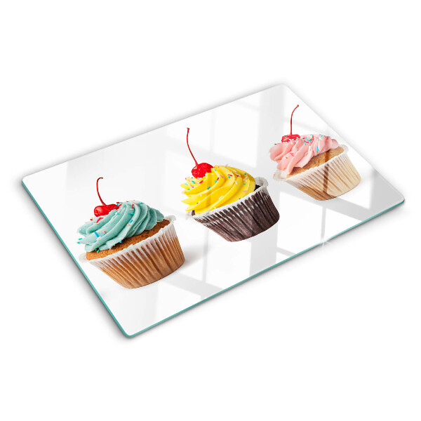 Deska kuchenna szklana z nadrukiem babeczki z bitą śmietaną i wiśnią