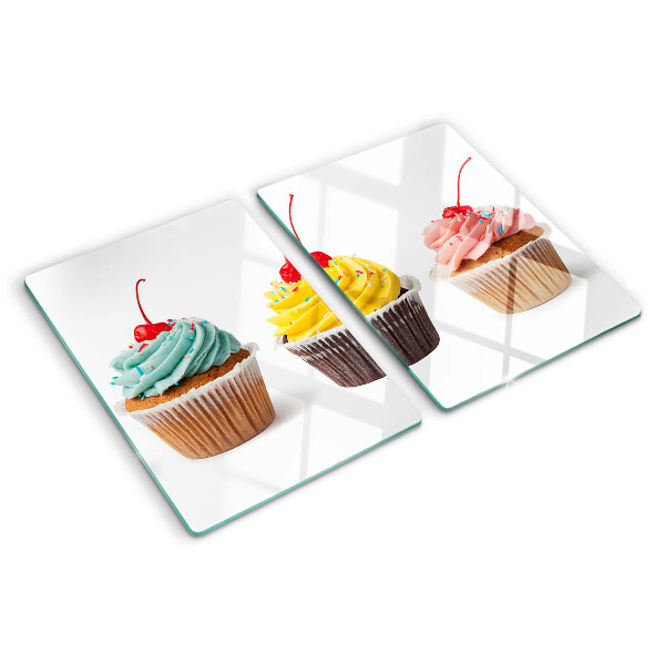 Deska kuchenna szklana z nadrukiem babeczki z bitą śmietaną i wiśnią