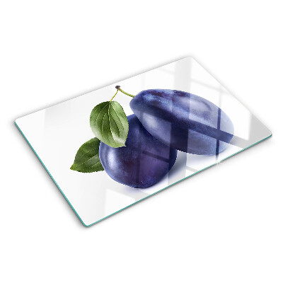 Deska kuchenna szklana z motywem śliwek z liśćmi