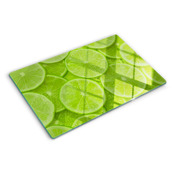 Szklana deska kuchenna z nadrukiem plastrów limonki na zielonym tle