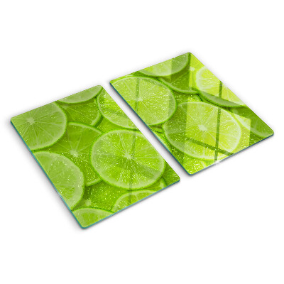 Szklana deska kuchenna z nadrukiem plastrów limonki na zielonym tle