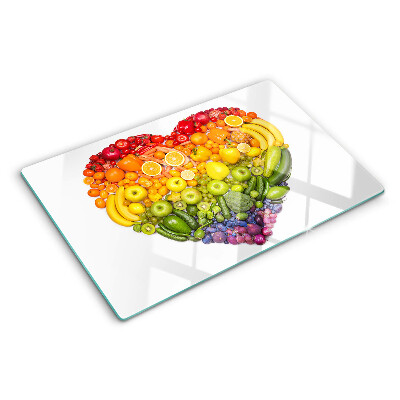 Deska kuchenna szklana z motywem serca z owoców w kolorach tęczy