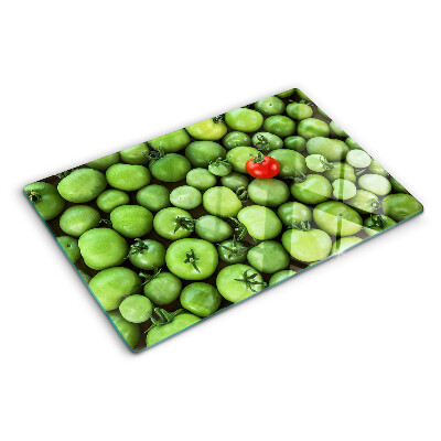 Szklana deska do krojenia z motywem zielonych pomidorów z czerwonym akcentem