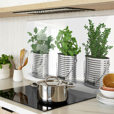 Deska kuchenna szklana z motywem roślin w metalowych doniczkach