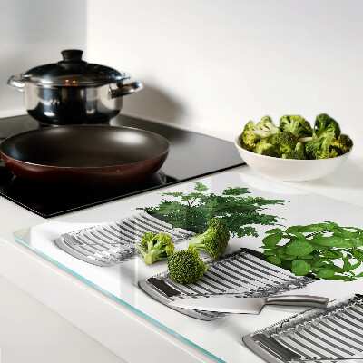 Deska kuchenna szklana z motywem roślin w metalowych doniczkach