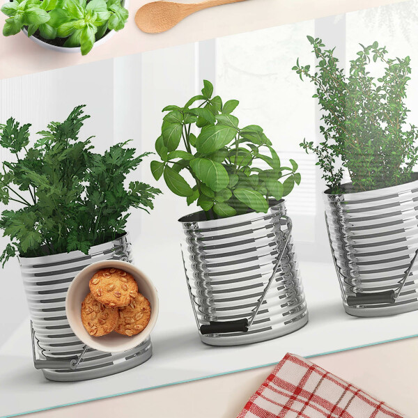 Deska kuchenna szklana z motywem roślin w metalowych doniczkach