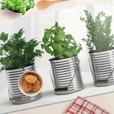 Deska kuchenna szklana z motywem roślin w metalowych doniczkach