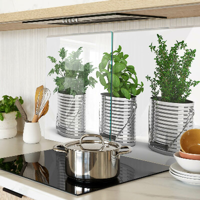 Deska kuchenna szklana z motywem roślin w metalowych doniczkach