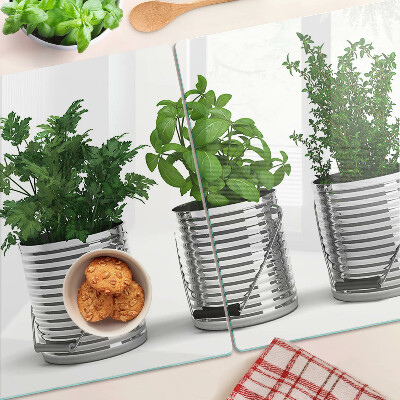 Deska kuchenna szklana z motywem roślin w metalowych doniczkach