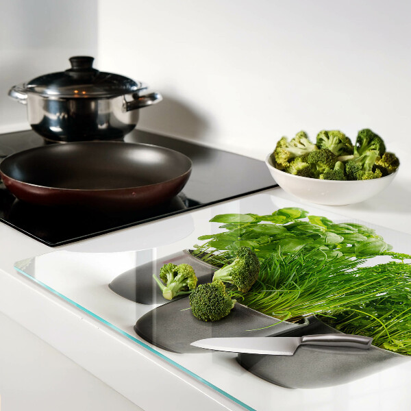 Szklana deska kuchenna z motywem ziół w doniczkach