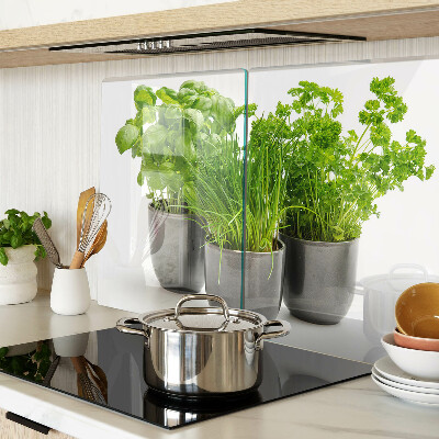 Szklana deska kuchenna z motywem ziół w doniczkach