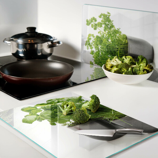 Szklana deska kuchenna z motywem ziół w doniczkach