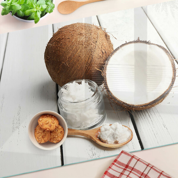 Szklana deska kuchenna z motywem kokosa i jego przetworów