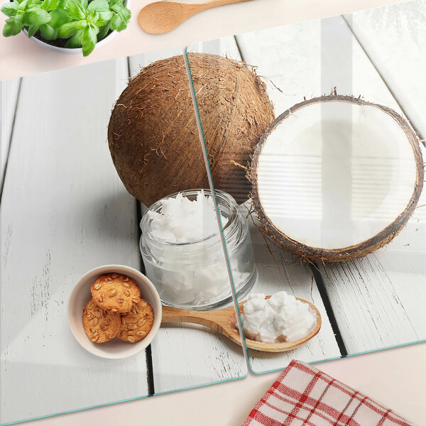 Szklana deska kuchenna z motywem kokosa i jego przetworów