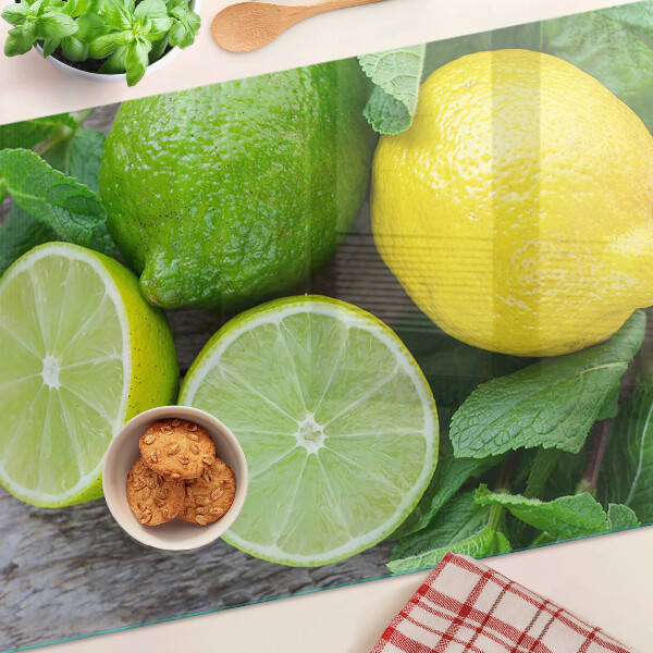 Szklana deska kuchenna z motywem cytryn i limonek z dodatkiem mięty