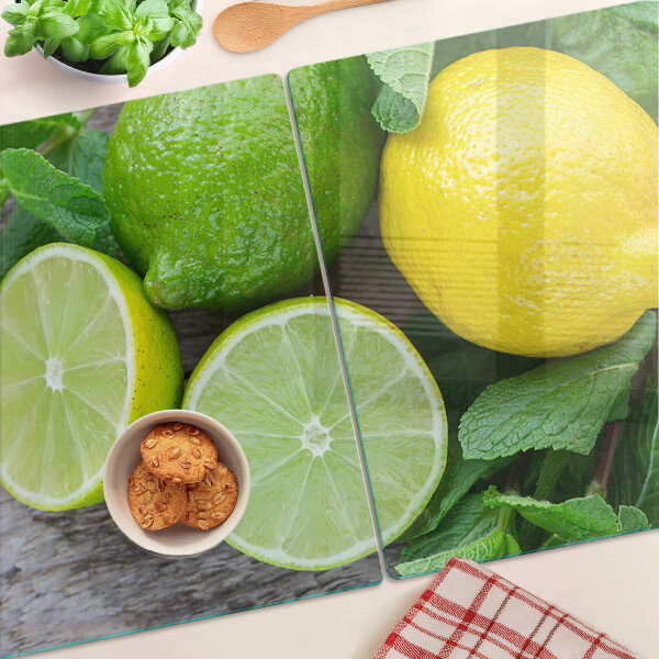Szklana deska kuchenna z motywem cytryn i limonek z dodatkiem mięty