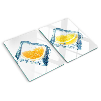 Szklana deska kuchenna z nadrukiem przedstawiającym owoce w lodzie